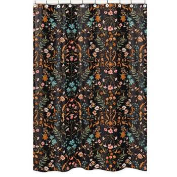 Sweet Jojo Designs Shower Curtain 72in.x72in. Boho Floral Wildflower Black and Orange