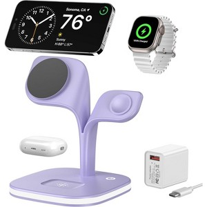 HTUTWOO Charging Station, Magnetic Wireless Charger, 5 in 1 Fast Mag-Safe Wireless Charger Stand for iPhone, Apple Watch and Airpods - 1 of 4