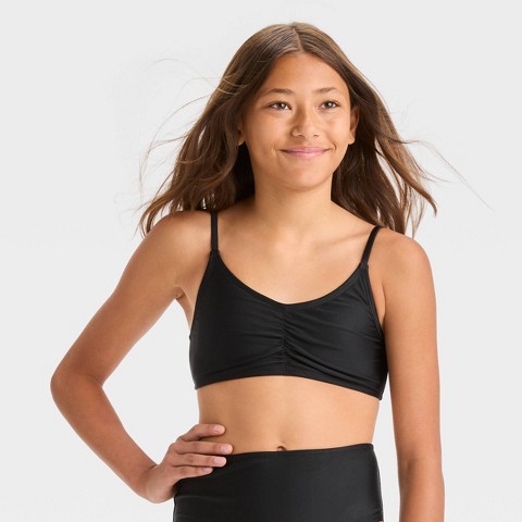 Art Class Girls' 'Sun Seeker Ditsy' Solid Bikini Swim Top - art class™ Black S: Recycled Polyester, UPF 50+