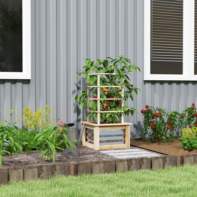 Natural Fir Wood and Galvanized Steel Planter with Trellis