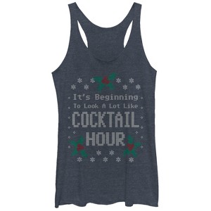 Women's CHIN UP Christmas Cocktail Hour Racerback Tank Top - 1 of 3