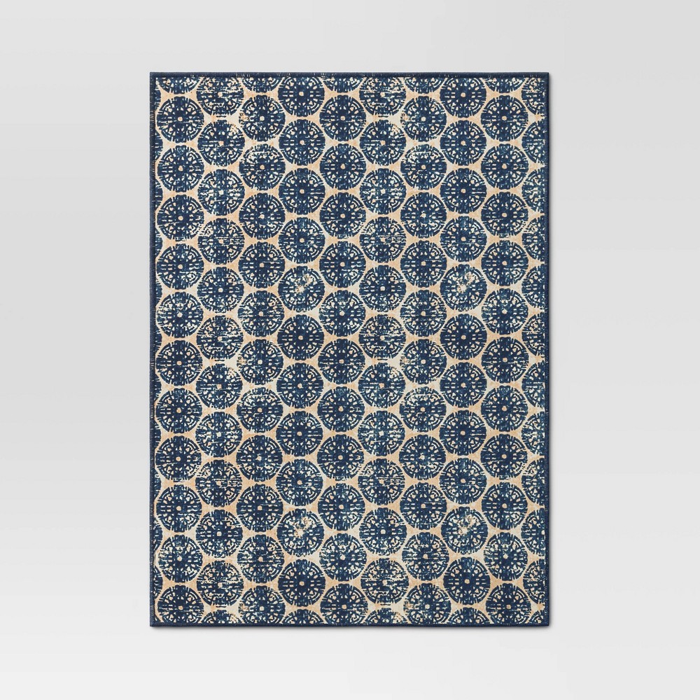 Cotton Medallion Print Placemat Blue - Threshold™: Geometric Rectangle, Traditional Dining Table Decor, 19"x14"