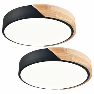 Claxy Modern Black and Wood LED Flush Mount Ceiling Light - 1 of 4