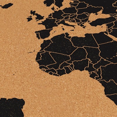 Natural Cork World Map Bulletin Board with Black Markings