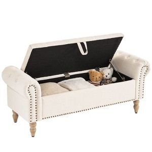 Furniliving 51” Button-Tufted Large Upholstered Bench Ottoman Linen with Storage, for Bedroom/Entryway/Living Room - 1 of 4