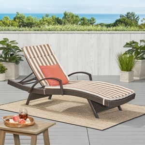 Christopher Knight Home Jessica Outdoor Rattan and Iron Adjustable Chaise Lounge with Cushion - 1 of 4