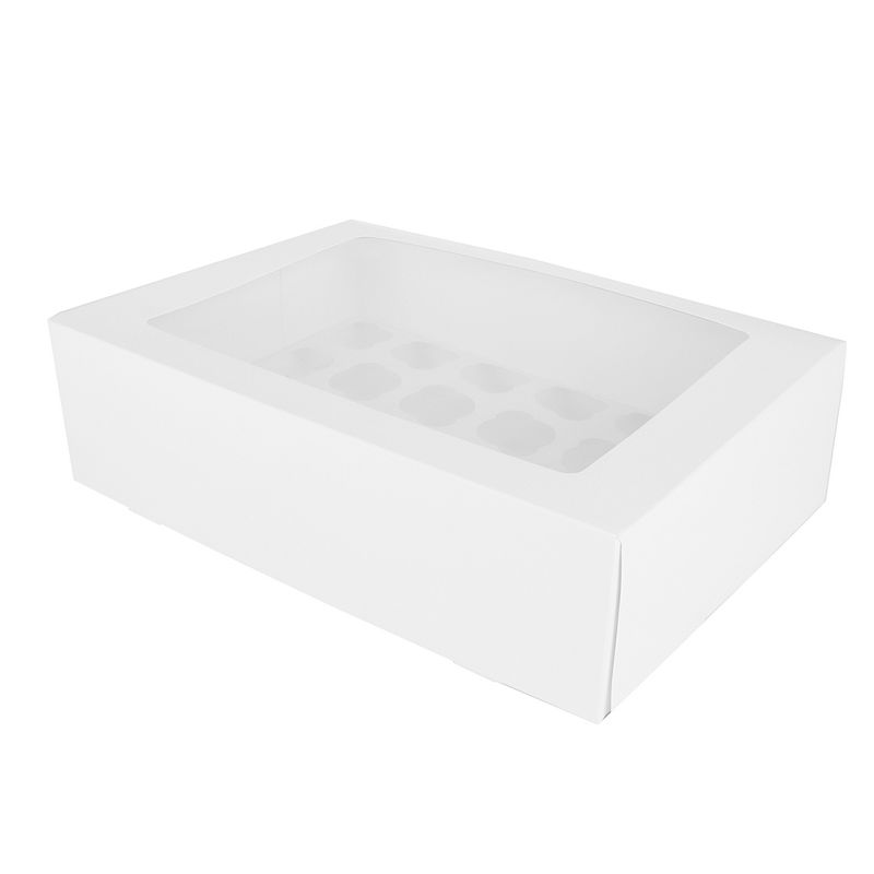 O'Creme White Cupcake Box with Window, Insert Included, 14" x 10" x 4" - Pack of 5, 1 of 3