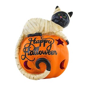 Transpac 6.25 In Halloween Cat Light Up Pumpkin Stars Moon Animal Figurines - 1 of 3