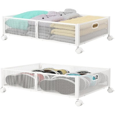 Under Bed Storage with Wheels, Tool-Free Assembly Metal Roll-Out Drawers for Shoes, Clothes & Blankets, Space-Saving Organizer