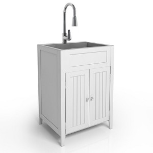 Karl Home White 24-Inch Laundry Sink With Cabinet And Pull-Out Sprayer Faucet - 1 of 4