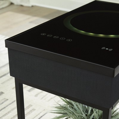 Black Metal and Glass Rectangular Accent Table with USB Charging