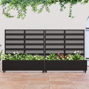 SpassWay Black Metal Planter Box with Trellis Raised Garden Bed with Arbor Privacy Screen with Wheels - 1 of 4