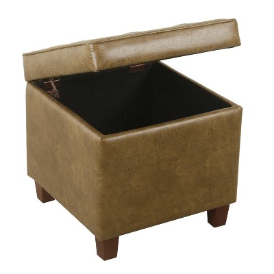 Light Brown Tufted Faux Leather Storage Ottoman