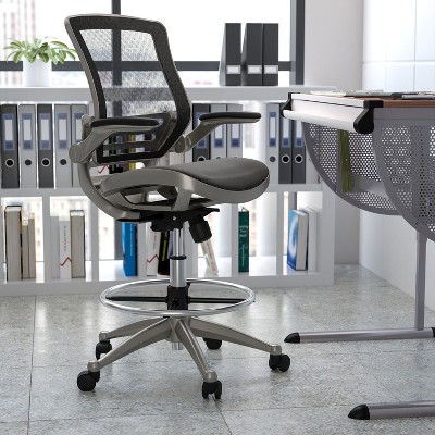 Black Mesh and Graphite Silver Drafting Chair with Adjustable Arms