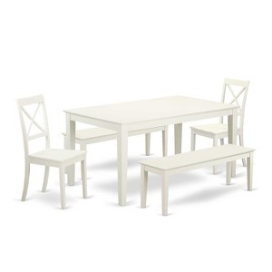 HomeStock 5-Piece Rectangle Linen White Finish Solid Wood Top Dining Table with 2 Benches, 2 Chairs - 1 of 4