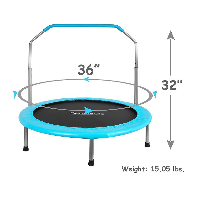 SereneLife 36 Inch Adults Kids Indoor Home Gym Outdoor Sports Exercise Fitness Trampoline with Handlebar and Padded Frame Cover, 2 of 9