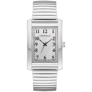 Caravelle designed by Bulova Men's Classic Dress 3-Hand Quartz Expansion Band Watch, Rectangle Case, Curved Mineral Crystal - 1 of 4
