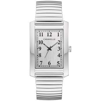 Caravelle designed by Bulova Men's Classic Dress 3-Hand Quartz Expansion Band Watch, Rectangle Case, Curved Mineral Crystal