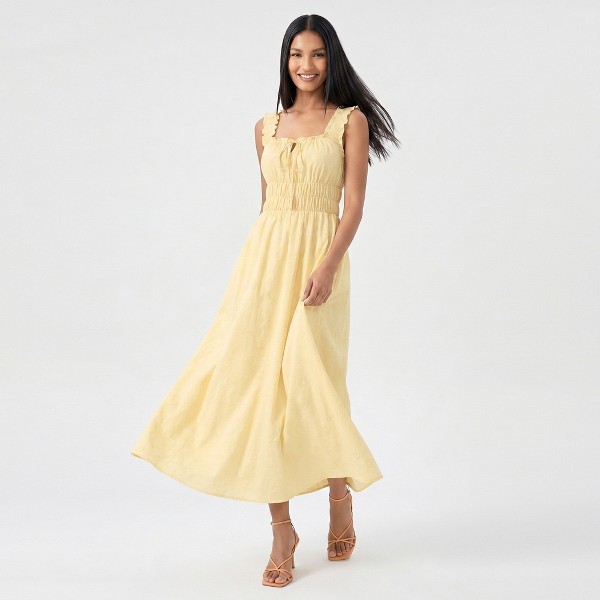 Vestido maxi con fruncido, tirantes con volantes y escote con lazo para mujer - Anna-Kaci 3