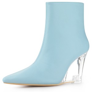 Allegra K Women's Pointed Toe Side Zipper Clear Wedge Heels Ankle Boots - 1 of 4