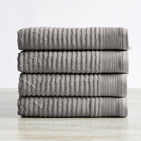 StyleWell Quick Dry Cotton Shadow Gray Ribbed 6-Piece Bath Towel Set