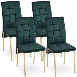 VYNXARIA Green Velvet High Back Nordic Dining Chair Modern Fabric Chair with Golden Color Legs, Set Of 4 - 1 of 4