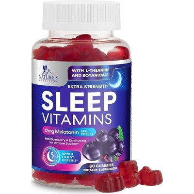 Sleep Gummies - 12mg Melatonin Natural Sleep Vitamin Supplement Formula with L-theanine, Chamomile, & Lemon Balm - Extra Strength Sleep - 60 Gummies