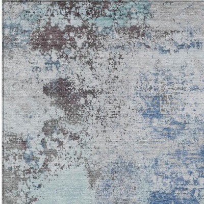 HomeRoots 3' X 5' Turquoise Denim Blue And Gray Abstract Washable Indoor Outdoor Area Rug