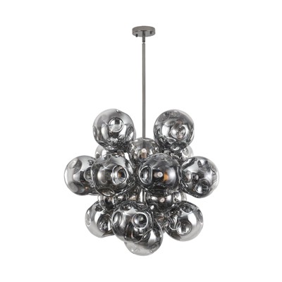 PAKOKULA Modern Sputnik 25-Light Silver Bubble Cluster Chandelier with Smoky Gray Hammered Glass Shades
