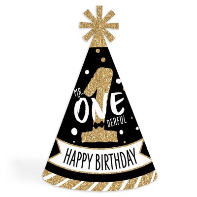 Big Dot of Happiness 1st Birthday Little Mr. Onederful - Cone Happy Birthday Party Hats for Kids and Adults - Set of 8 (Standard Size)