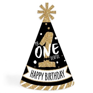 Big Dot of Happiness 1st Birthday Little Mr. Onederful - Cone Happy Birthday Party Hats for Kids and Adults - Set of 8 (Standard Size) - 1 of 4