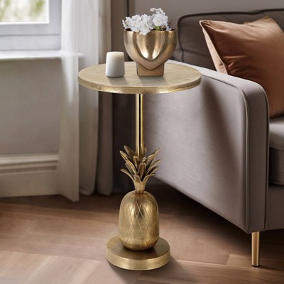 Gold Pineapple 24" Round Metal Side Table