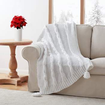 VCNY 50"x60" Chester Cable Knit Cotton Throw Blanket