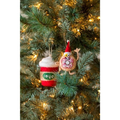 Set of Two Coffee And Donut Ornaments - Multi-Colored - Shiraleah