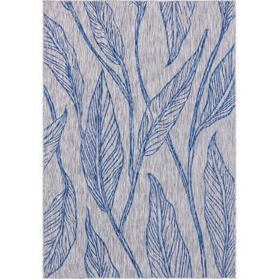 Light Gray and Blue Synthetic Abstract Outdoor Rug, 4' x 6'