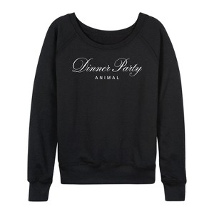 Women's - Instant Message - Dinner Party Animal Lightweight French Terry Wide Neck Long Sleeve Shirt - 1 of 4
