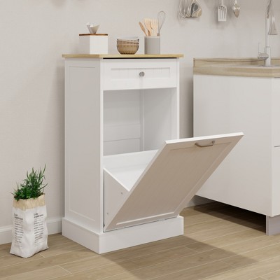 GlasFlength Decorative Storage Cabinet 1-Drawer and Tilt-Out Trash Cabinet, Free Standing Home Organizer, for Kitchen, White, 19.68"*13.77"*35.62"