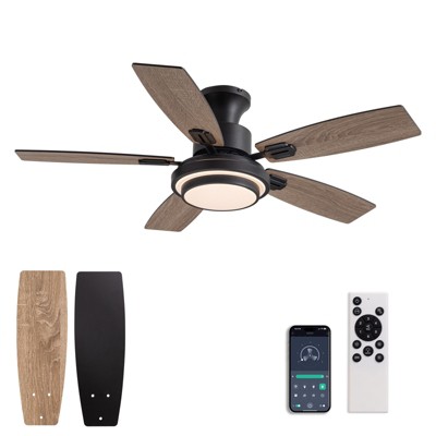 Siljoy Ceiling Fans with Lights and Remote, 42 Inch Low Profile Ceiling Fan with Quiet Reversible DC Motor, Dimmable LED Lighting, 6 Speeds, Timer