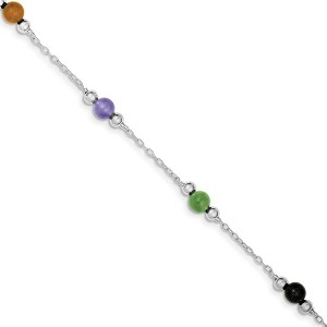 Black Bow Jewelry Sterling Silver Multi-Color Jade, 9 Inch Beaded Anklet - 1 of 4