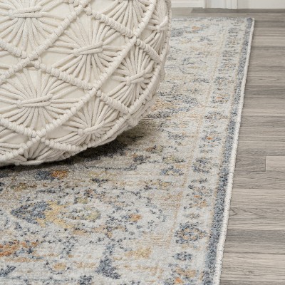 Dark Gray and Cream 8' x 10' Reversible Washable Synthetic Area Rug
