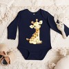 The Juniper Shop Watercolor Giraffe Long Sleeve Bodysuit - NB - Navy - 3 of 4