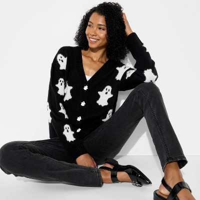 Women's Ghost Graphic Cardigan - Black