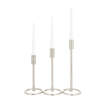 Set of 3 Aluminum Tapered Candle Holder with Ring Bases Silver - Olivia & May