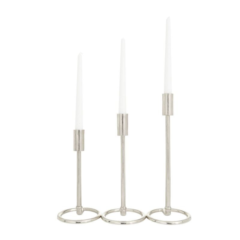 Set of 3 Aluminum Tapered Candle Holder with Ring Bases Silver - Olivia &#38; May, 1 of 9