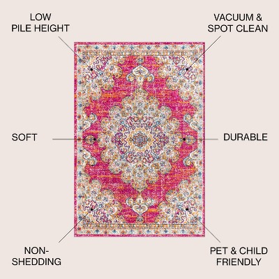 Pink and Cream Vintage Medallion Bohemian Area Rug