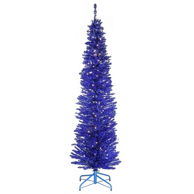 6ft National Christmas Tree Company Pre-Lit Blue Tinsel Artificial Christmas Tree with Metal Stand & 150 Clear Lights