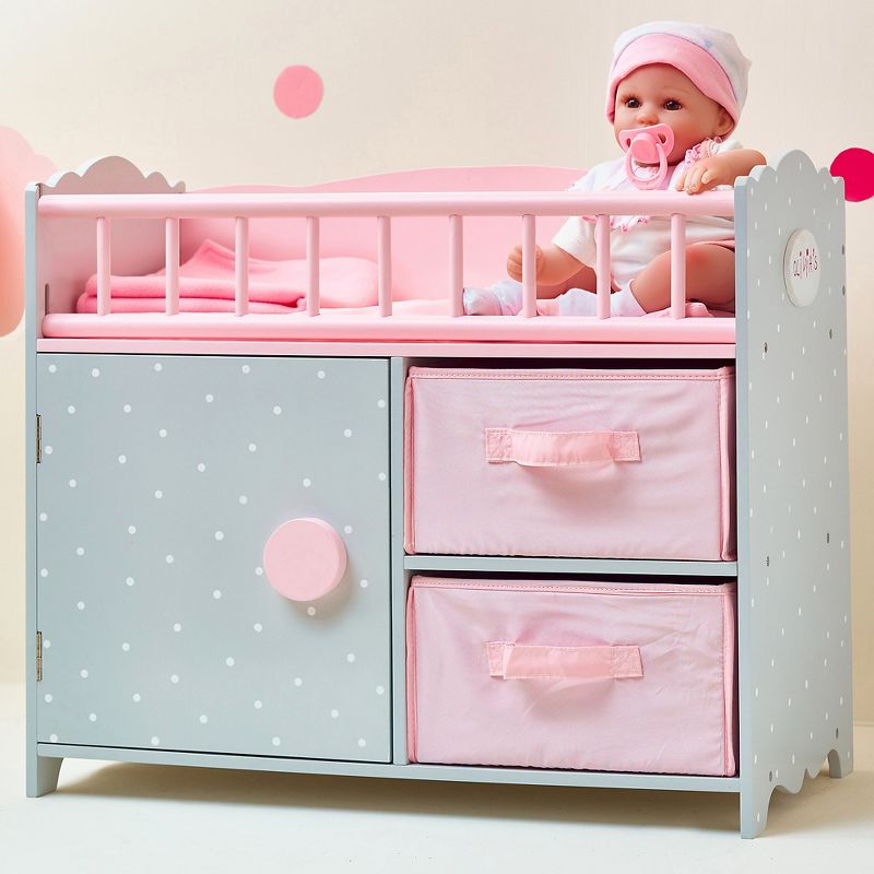 Olivia&#39;s Little World Wooden Baby Doll Crib + Under-the-Crib Storage Pink/Gray, 4 of 8
