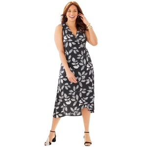 Catherines Women's Plus Size Effortless Faux Wrap Dress - 1 of 4