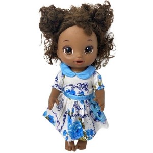 Doll Clothes Superstore Blue Floral Dress Fits Some Baby Alive And Little Baby Dolls - 1 of 4