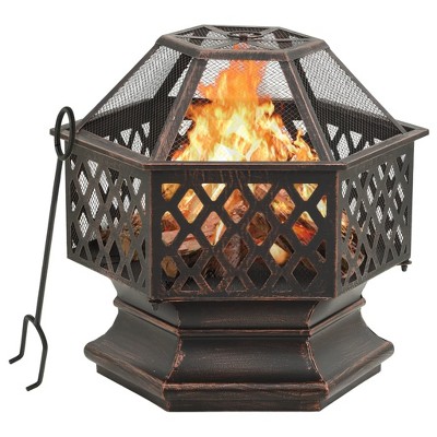 vidaXL Rustic Fire Pit with Poker 24.4Inchx21.3Inchx22Inch XXL Steel
